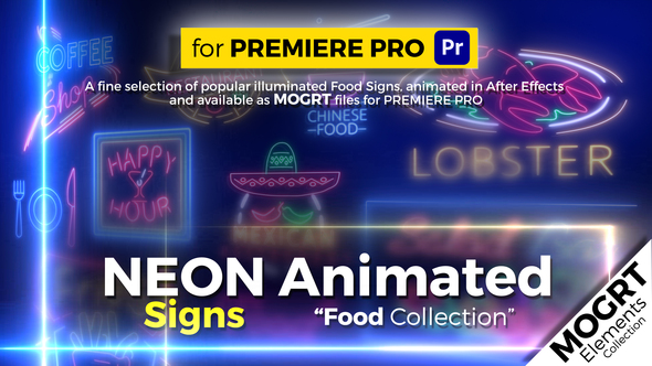 Neon Animation Signs Food Collection Premiere Pro MOGRT
