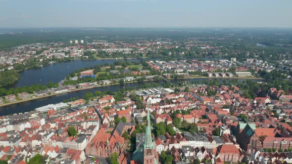 Aerial Panoramic View of River Dividing Old Town From Other Neighbourhoods