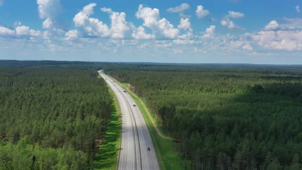 Aerial Top View on Country Road in Forest