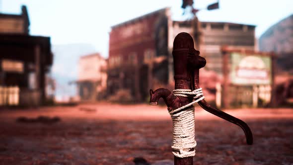 Old Rusted Water Pump in Wild West Town