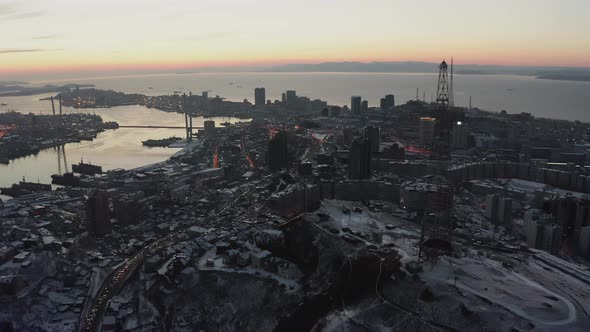 Drone View of the City with Tower Bridge and the Golden Horn Bay