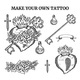Old School Tattoo Elements Set with Heart and Roses - GraphicRiver Item for Sale