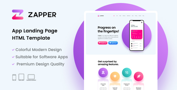 Zapper – App Landing Page HTML Template