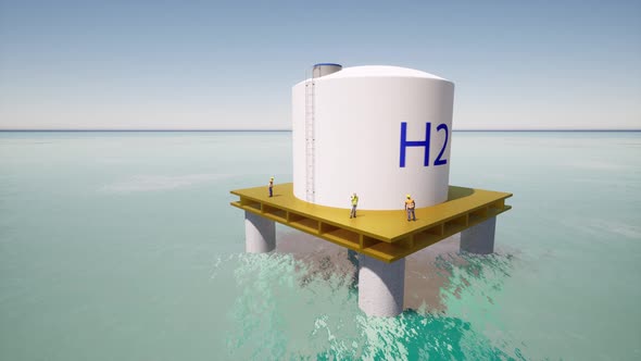 Platform in the Ocean Hydrogen H2 Sea