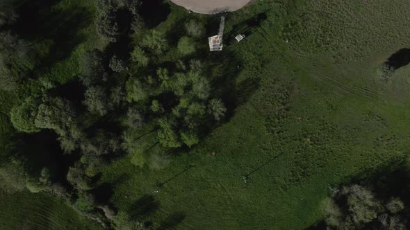 Aerial View of Large Telecommunications Antenna or Radio Telescope Satellite Dish