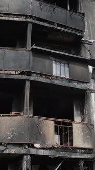 Vertical Video of a Burnt and Destroyed House in Kyiv Ukraine