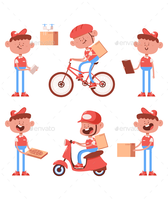 Delivery Man Characters Vector Cartoon Set