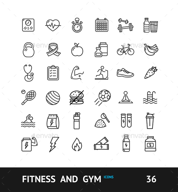 Gym Sign Black Thin Line Icon Set Vector