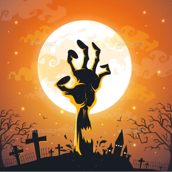 Halloween Background with Zombie Hands on Full