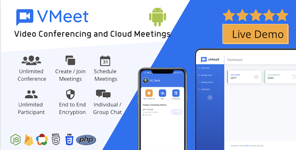 Vmeet - Video Conferencing & Meeting App (Android + Admin Panel)