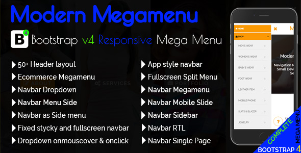 Nowoczesne Megamenu - Bootstrap 4 Responsive Mega Menu