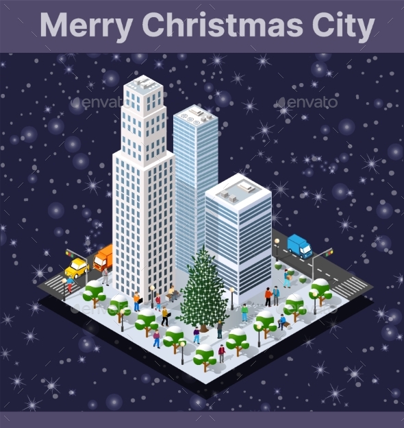 Winter Christmas Tree New Year Isometric City