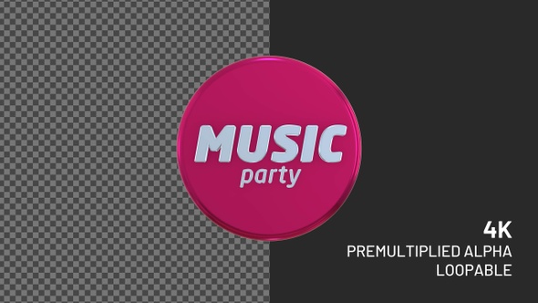 Music Party Rotating Loopable Badge with Alpha Channel 4K