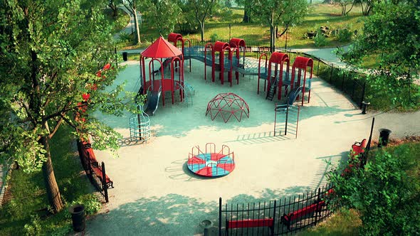 Children's Playground Empty and Quiet Because of the Coronavirus Pandemic
