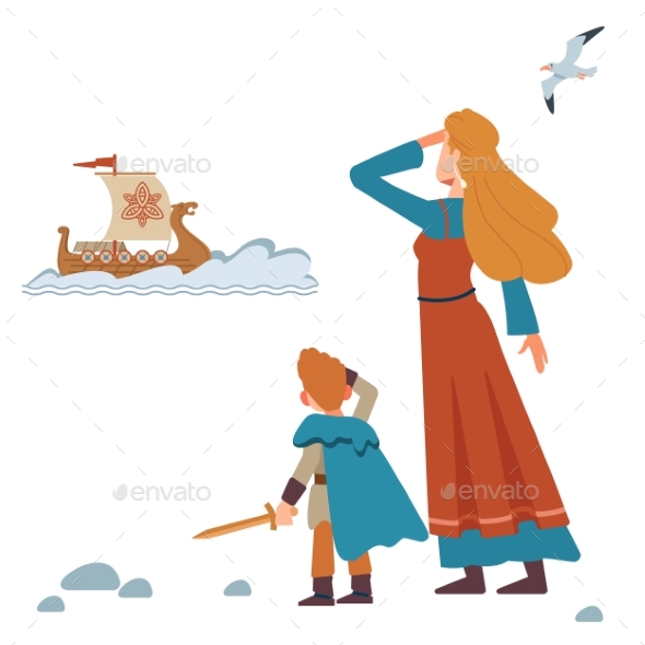 Medieval Viking Family Mother and Son