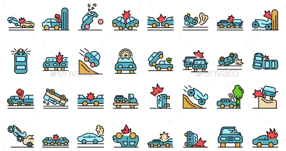 Car Accident Icons Set Vector Flat
