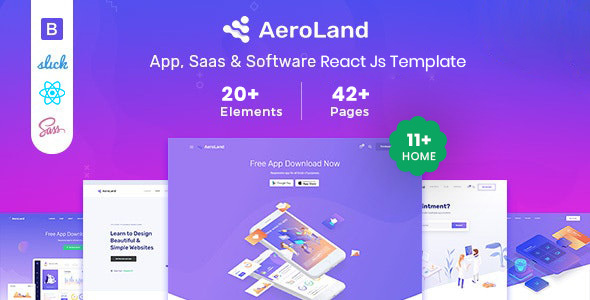 Aeroland – React JS App & Sass Landing Page Template