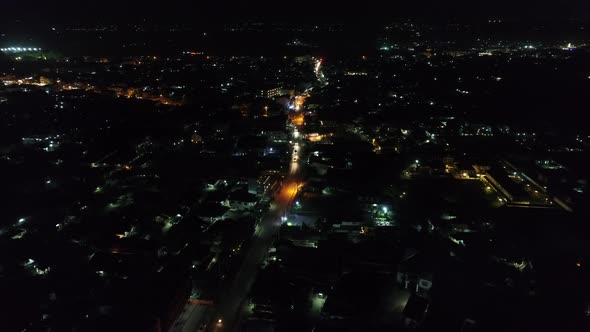 Vientiane city in Laos at night seen from the sky