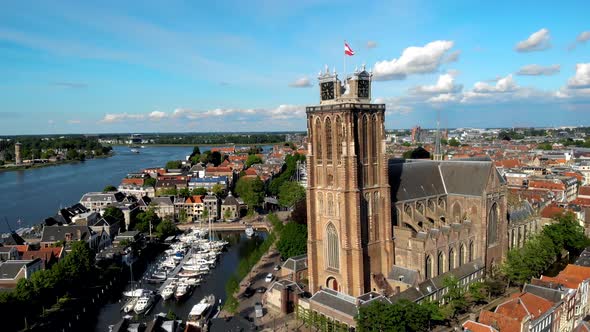 Dordrecht Netherlands Skyline of the Old City of Dordrecht with Church and Canal Buildings in the