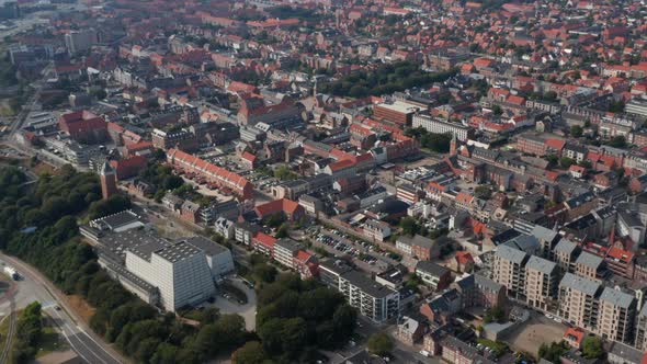 Stunning Drone View Slowly Moving Forward Over the City of Esbjerg Denmark