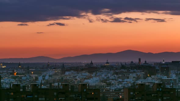 Day to Night Timelapse View of Madrid Spain