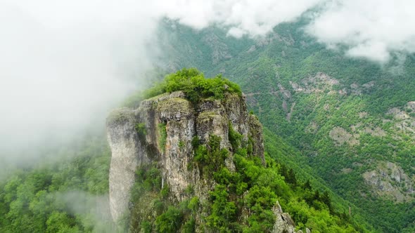 Flying Through Clouds Above Mountain Forest Morning Mist Aerial View Wonderful Inspiring Natural