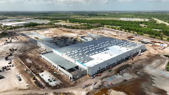 Aerial Drone Footage Warehouse Distribution Center Under Construction Port St Lucie Florida