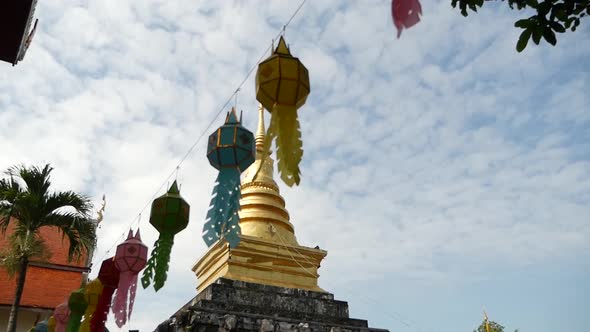 Pagoda "Chedi" of Wat Phra That Chang Kum Temple, Golden and Historic Landmaek of Nan Province, Thai