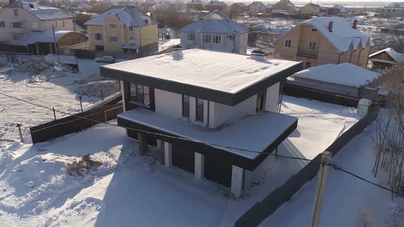 New modern white-brown residential house with garage and terrace 10