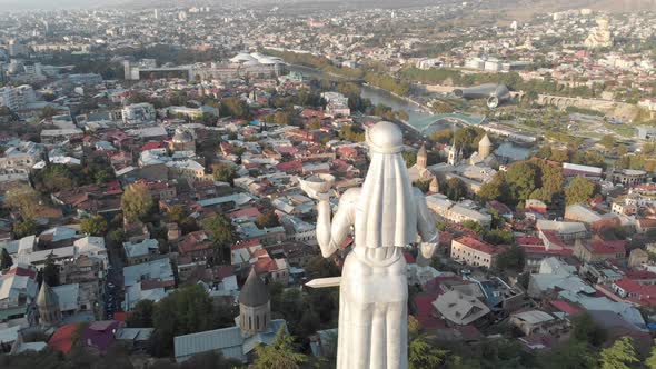 Aerial view from drone to Monument Mother of Georgia (Kartlis Deda)