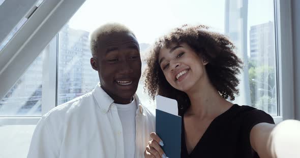 View From Web Camera Ethnic Couple Young Family African American Girl with Curls and Black Man