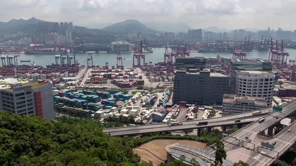 Timelapse Hong Kong Overpass Highway at Container Terminal