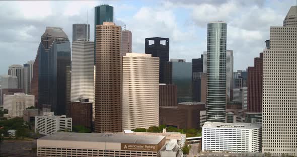 Establishing aerial shot of downtown, Houston, Texas