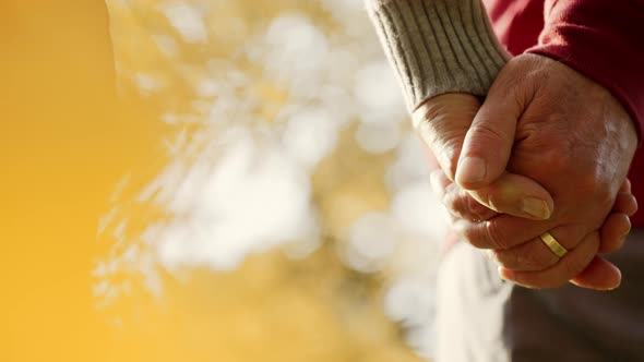 Senior Married Caucasian Couple Holding Hands Closeup