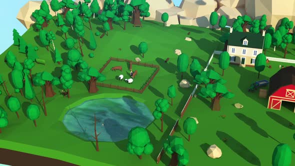 Farm Area Low Poly 3D Low Poly Animation.