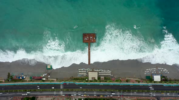 Storm at Sea Filmed on a Drone in the Sunset