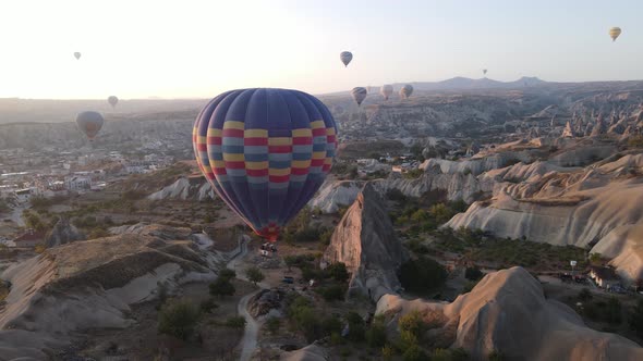 Aerial View Cappadocia Turkey  Balloons Sky