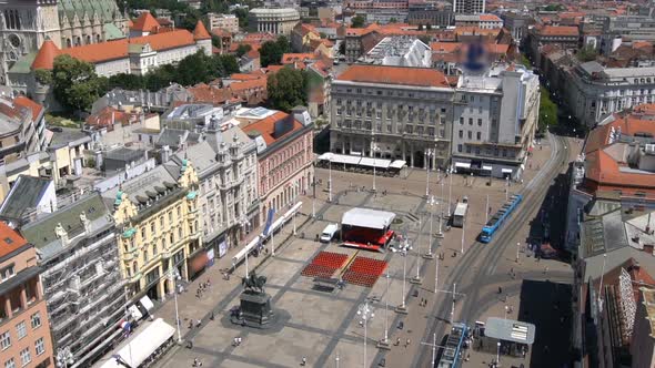 Aerial View Time Lapse Zagreb City Center Croatia