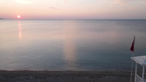 Dawn Over the Sea Aerial View. Turkey, Antalya