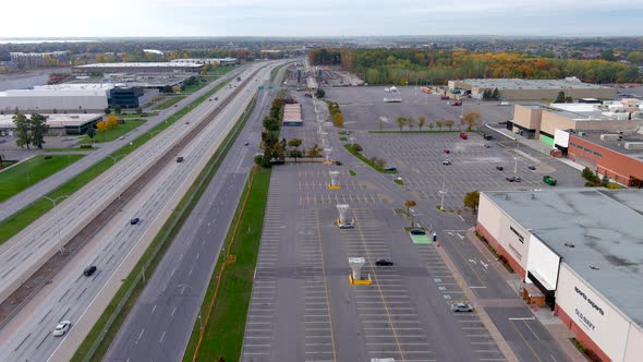 4K camera drone view of the construction site of the REM (Metropolitan Express Network) in Montreal.