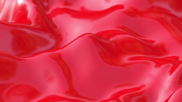 Melting Glossy Coated Red Plastic Liquid Surface Waves Background