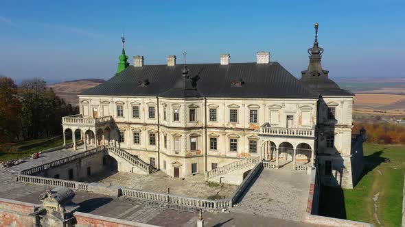 Aerial View of Haunted Castle of Pidhirtsi, Ukraine