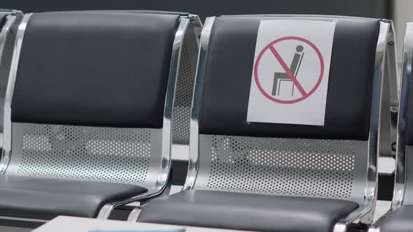 Empty Hospital Reception Chairs with Covid 19 Safety Prevention