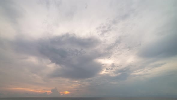 Beautiful Red Cloud In Purple Sky At Twilight.