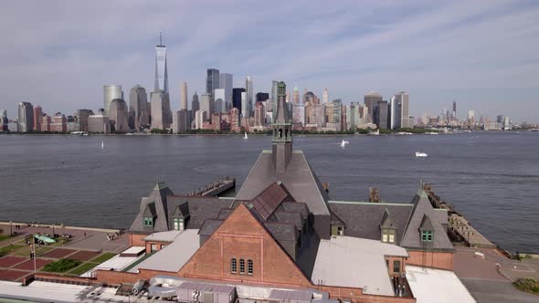 Aerial view around the Central Railroad of New Jersey Terminal, in Jersey city, USA