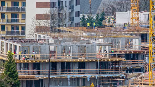 Long Timelapse Footage of Teamwork at Construction Site