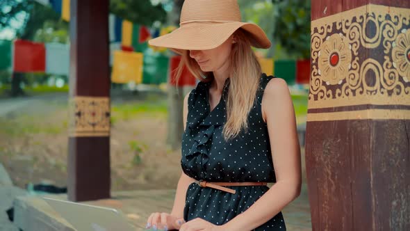 Hands Typing On Laptop Keyboard. Freelancer Internet Online Meeting Webinar. Woman Freelance.