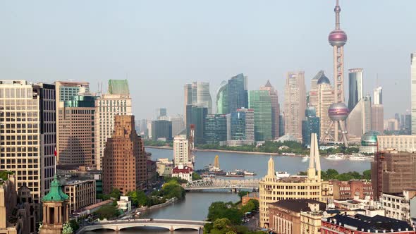 Suzhou Creek at Shanghai Waibaidu Bridge in China Timelapse