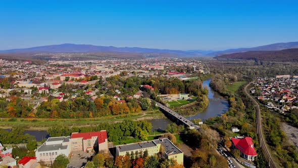 Panoramic View of Old Uzhhorod Ukraine View of River Uzh in the City