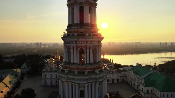 Kyiv, Ukraine: Aerial View of Kyiv-Pechersk Lavra in the Morning at Sunrise